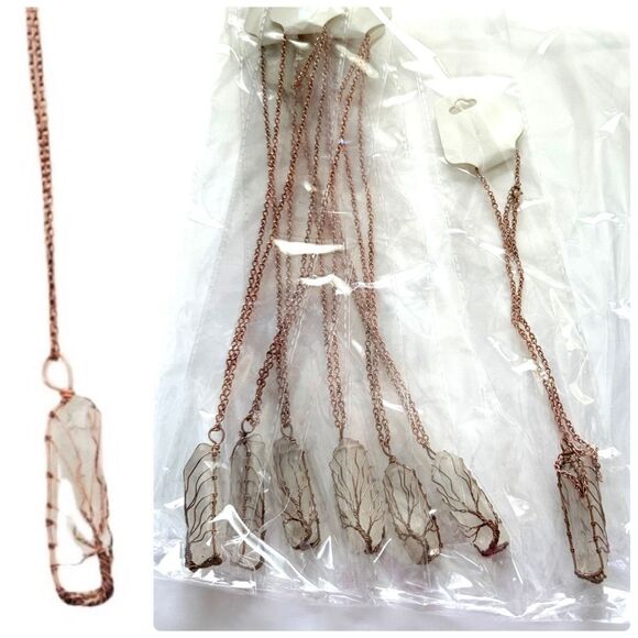 Eclectic Treasures Jewelry - Clear Quartz Crystal Pendant Lot Wire Wrapped Necklaces Reseller Bundle of (7)
